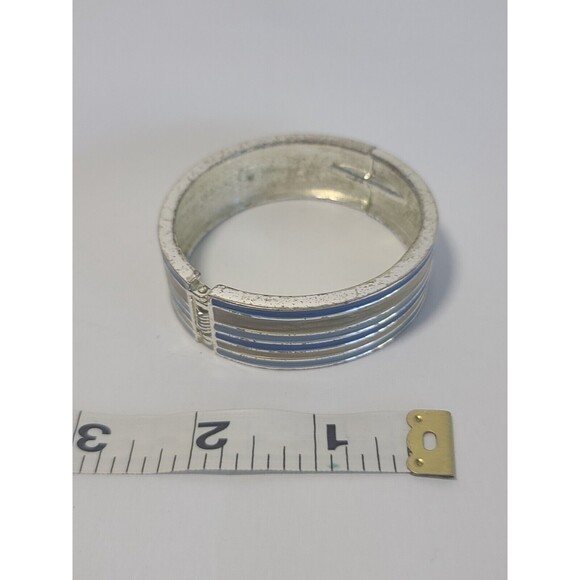 Blue Green Enamel Silver Toned Metal Statement Clamber Cuff Bracelet - Picture 5 of 7